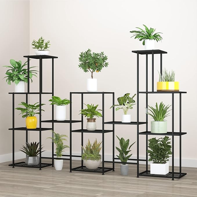 Twhep Tall Multi Tier Plant Stand, 13 Tiers Multifunctional Plant Stands for Indoor Plants, Decorative Black Steel Plant Shelf for outdoor Patio Garden Balcony and Yard