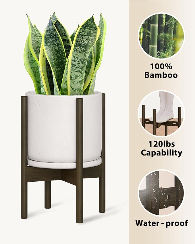 Adjustable Plant Stand Indoor, Bamboo Plant Stand Fits 8 9 10 11 12 Inches, Small Corner Planter Holder for Indoor Plants, Single Floor Plant Stands for Living Room Balcony, Tea Brown Tall
