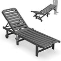 SERWALL Outdoor Chaise Lounge Chair, HDPE Patio Lounge Chair with Cup Holder, 5 Positions Adjustable Poly Lounger with Rolling Wheels for Poolside, Deck, Sunbathing, Grey