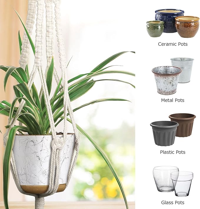 MIPON 3 Pack Macrame Plant Hanger Indoor Hanging Planter Holder with 3 Hooks, 46"/41"/34" Size for Boho Home Decor, Ivory (Pots Not Included)