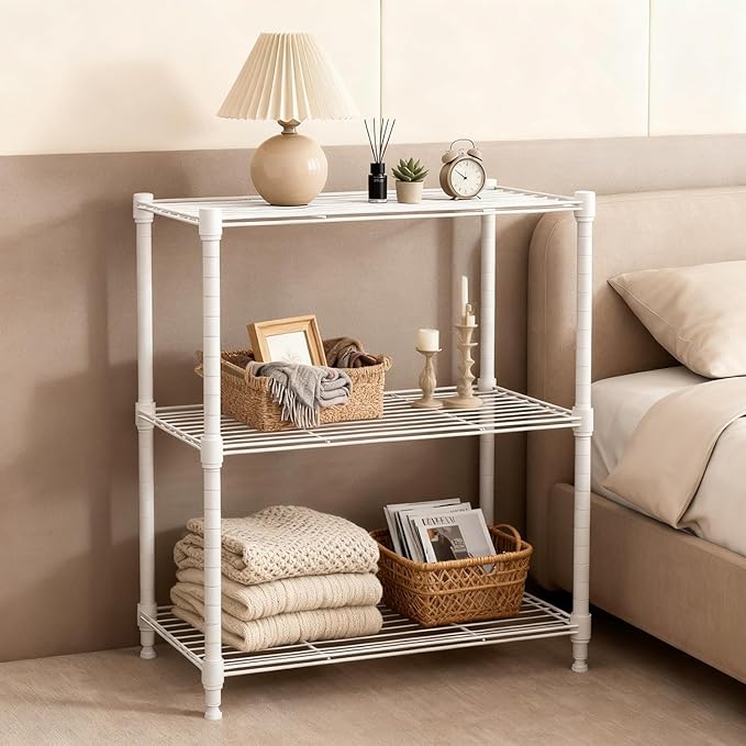 450 lbs Wire Storage Shelving 3-Tier Utility Shelving Unit Steel Organizer Wire Rack for Home,Kitchen,Office,White (11.8" D x 17.7" W x 26.4" H)