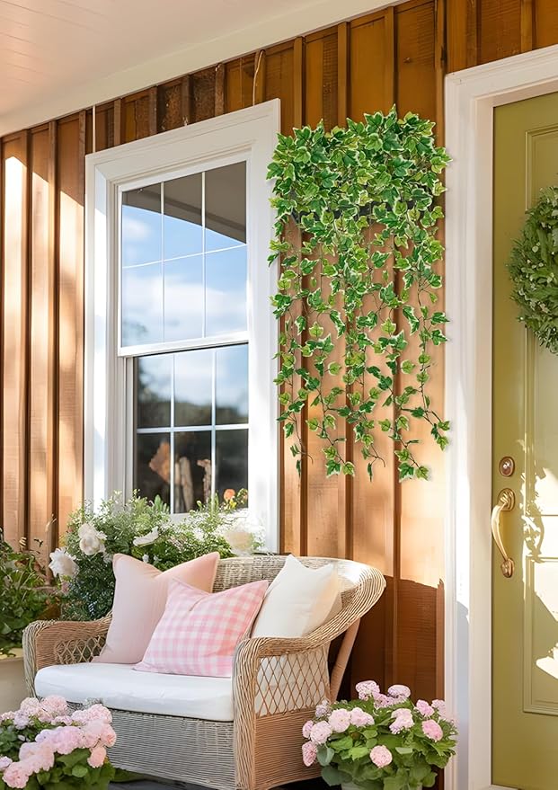 Hollyone 2pcs Artificial Hanging Plants 31" Fake Ivy Vine Faux Ivy Leaves Hanging Plant Greenery for Wall House Room Patio Indoor Outdoor Home Shelf Office Wedding Decor