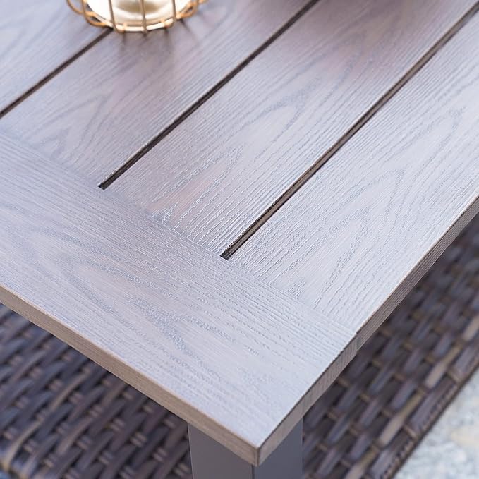 Grand patio Outdoor Coffee Table with Wicker Shelf Storage, 40-inch Rectangle Modern Patio Coffee Table with Faux Wood Tabletop, Fits with Outdoor Conversation Set