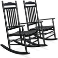 VINGLI Wooden Rocking Chair, Outdoor Chair with 450 lbs Support, Relaxing Rocker with Solid Wood High Back Seat Reclining Seat for Deck, Garden, Backyard, Porch, Indoor or Outdoor Use (Black, 2PCS)