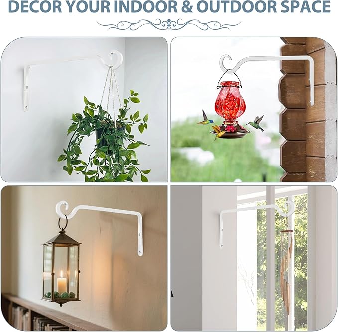 BOLITE Plant Hangers, 10 Inch Hanging Plant Brackets Outdoor Indoor, Wall Hooks for Hummingbird Feeders, Bird Feeders, Planters, Lanterns, Wind Chimes, Home Decor, 2 Pack, White, Gifts for Women Men
