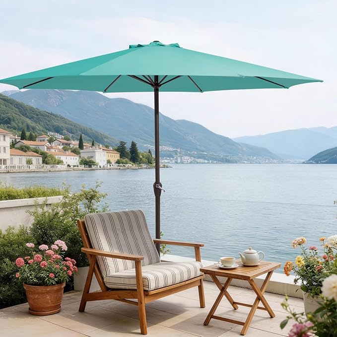 MEWAY 12ft Patio Umbrella Outdoor Table Umbrellas with Crank, Market Umbrella 8 Sturdy Ribs for Deck, Garden, Pool and Backyard, Teal