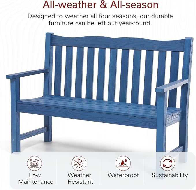 Stoog Outdoor Benches Set of 2, 2-Person All-Weather HIPS Garden Bench with 800 lbs Weight Capacity, Never Rot or Fade, Used for Patio, Deck, Backyard, Blue
