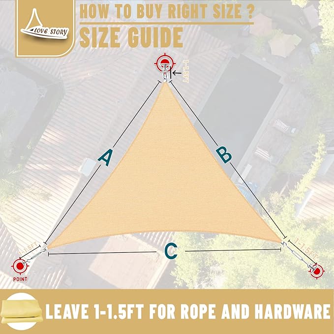 LOVE STORY 10' x 10'x 14' Right Triangle Silver Grey Sun Shade Sail Canopy UV Block Cover for Outdoor Patio Garden Backyard