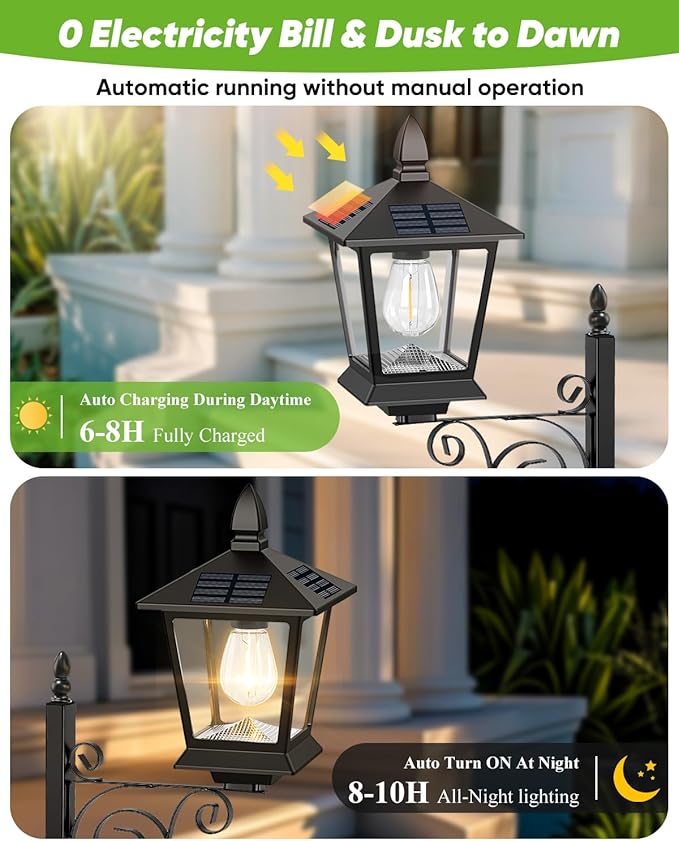 2-Pack Solar Lamp Post Light with Planter, 35Inch 2 in 1 Outdoor Flower Pots, 2700K Solar Lamps Outdoor Waterproof, Decorative Planters & Lights for Porch, Garden, Patio, Lawn, Front Door