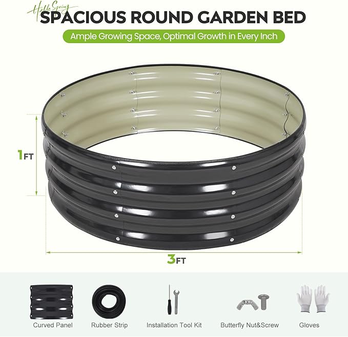 ZORMY Galvanized Raised Garden Bed Outdoor, Round Metal Planter Boxes 2 Pcs, 3x3x1ft Steel Raised Bed Kit for Planting Vegetables, Fruits, Flowers(Grey)