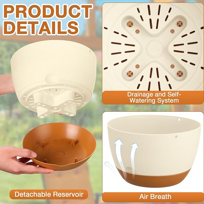 Mumufy 6 Pcs 8 Inch Hanging Planters for Indoor and Outdoor Plants, Beige