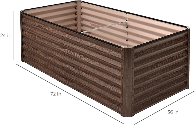 Best Choice Products 6x3x2ft Outdoor Metal Raised Garden Bed, Deep Root Box Planter for Vegetables, Flowers, Herbs, 269 Gallon Capacity, 100% Non Toxic Materials - Dark Brown Wood Grain
