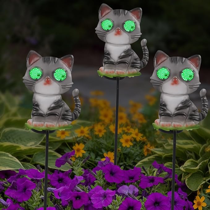 Cat Solar Garden Stakes 39.3inch with Decorative Green Moving LED Eyes, Cat Solar Lights Outdoor Garden Metal Yard Art for Outdoor Decor Lawn Ornament
