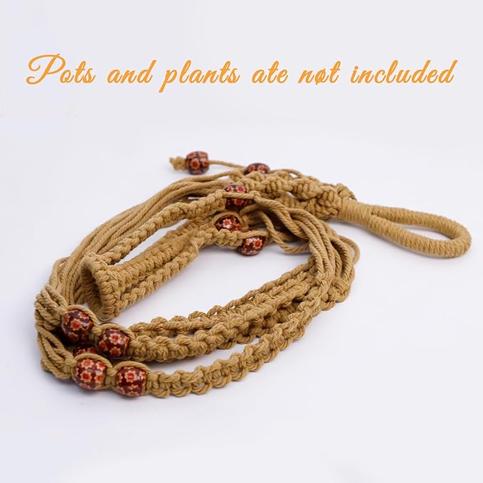 35 Inch Macrame Plant Hanger, Large for up to 15 Inch Pot Extra Long Hanging Planter Holder Basket with Wood Beads for Indoor Outdoor Home Decor (Brown, 2-Pack)
