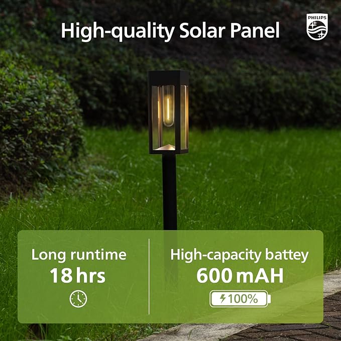 Philips 6 Packs Solar Pathway Lights Outdoor, Glass Metal Led Garden Landscape Lightings, 3000K Warm White, Waterproof for Decor Yard, Walkway, Patio, Driveway, Lawn
