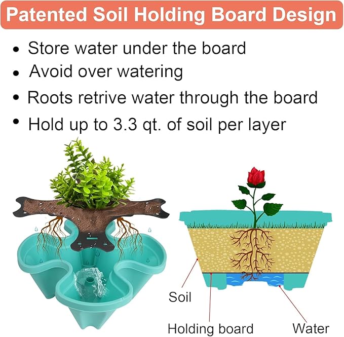 Vertical Planter 4 Tier Stackable Planters Garden Planters Strawberry Herb Flower and Vegetable Planter Indoor Outdoor Gardening Pots with Removable Wheels and Tools