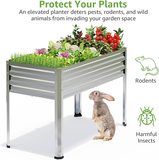 2PCS Galvanized Raised Garden Bed with Legs, 48 gallons, 48"x24"x32" Large Metal Elevated Planter Boxes with Drainage Holes,for Vegetables, Flowers, Backyard, Patio, Balcony