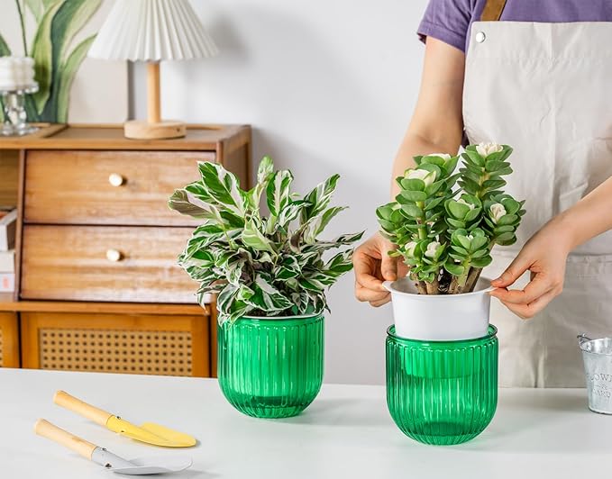 Melphoe Self Watering Pots for Indoor Plants Planter, 5.3 Inch 2 Pack Planters Self Watering Plant Pots for Flower, Houseplants, Succulent, African Violets and Cactus with Drainage