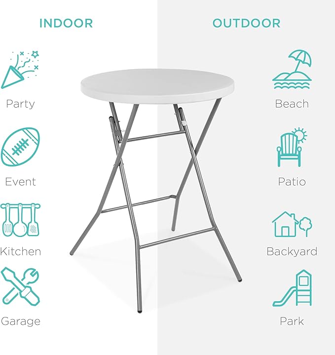 Best Choice Products 32in Bar Height Folding Table, Round Indoor Outdoor Accessory for Patio, Backyard, Dining Room, Events w/Thick Table Top, Metal Frame, Locking Legs, 330lb Weight Capacity - White | Bar Height, Indoor Outdoor, Patio, Backyard, Dinin...