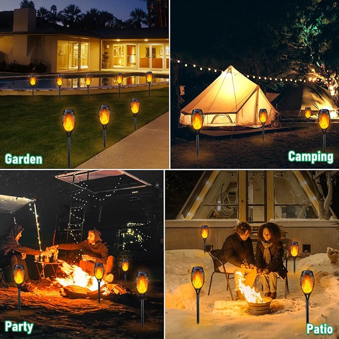 IkeeRuic Solar Flame Torch Lights for Outdoor Decoration, 12Pack Outdoor Lights Solar Powered Waterproof, LED Torches for Outside Decor, Luces Solares Outdoor Decorations for Yard Patio Garden Art