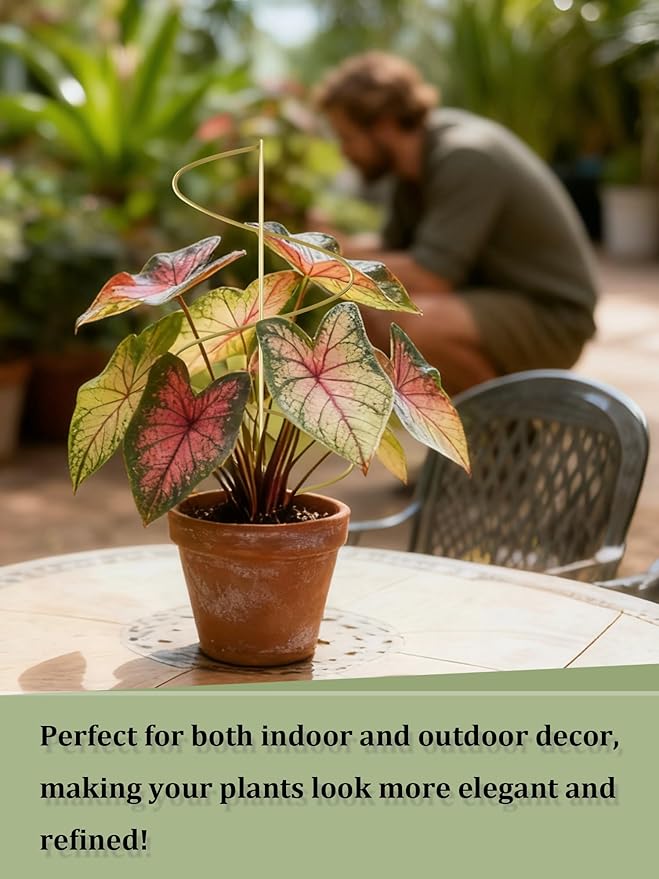4 Pack Small Wavy Trellis for Potted Plants Indoor, 15 in Garden Trellises for Climbing Plants Outdoor, Single Stick Metal Climber Support Stakes for Vine Ivy Hoya Flower (Golden)