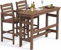 SERWALL Outdoor Bar Table and Chairs Set, Adirondack Bar Chairs Set of 2 and Bar Height Table, All Weather HDPE Patio Bar Set, Outdoor Furniture for Outside, Brown