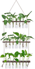 XXXFLOWER Wall Hanging Propagation Station with Wooden Stand 21 Glass Test Tubes 3 Tiers Planters Wall Terrarium for Home Office Plant Hanger Flower Vases Wall Decor Hydroponic Cuttings