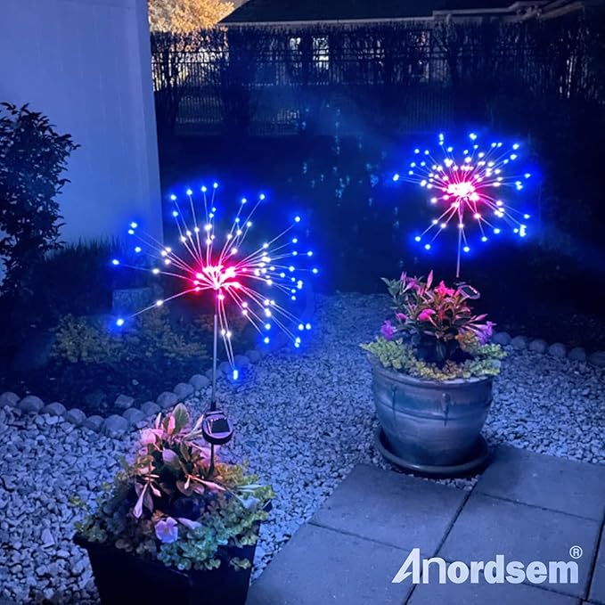 Anordsem Solar Garden Lights Outdoor: Bendable Copper Wire with 120 LED Firework Beads - Red Waterproof DIY Fairy Decorations for Yard Patio Path - Gifts for Women Mom Homeowners