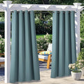 NICETOWN 2 Panels Greyish Blue Outdoor Curtains for Patio Waterproof, Stainless Steel Silver Grommet Thermal Insulated Blackout Outdoor Room Darkening Drapes for Front Porch, W52 x L108