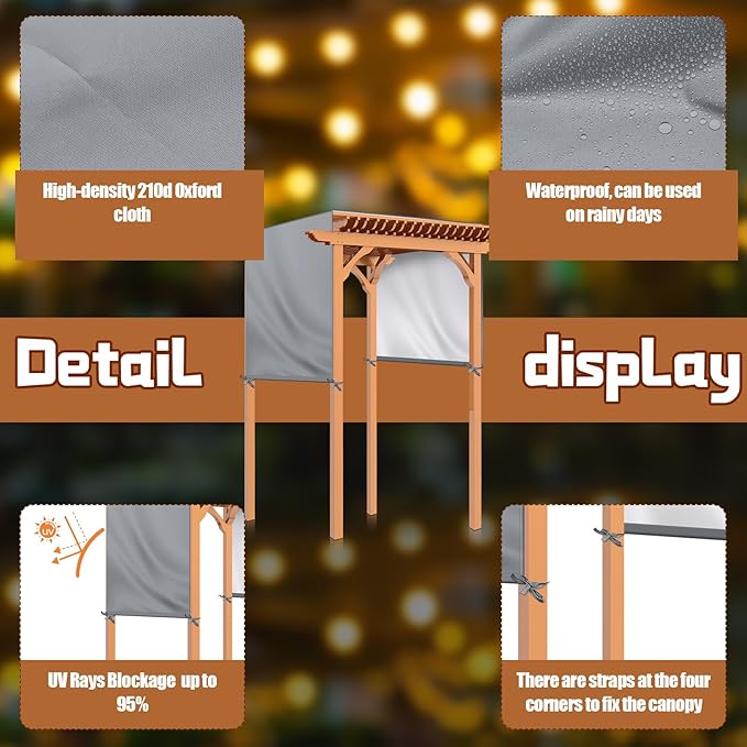Universal Pergola Replacement Canopy Outdoor Canopy Shade Cover Waterproof Shade Top Cover for Outdoor Patio Porch Backyard(16 x 7 ft,Gray)