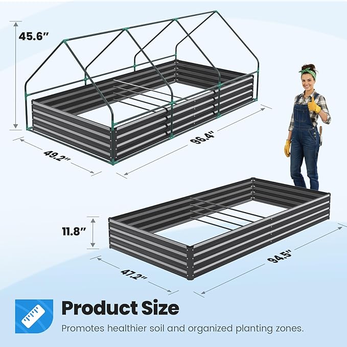 Quictent Raised Garden Bed Galvanized Raised Beds for Gardening Vegetables with Cover 8x4x1 ft Metal Planter Box Outdoor Use (Clear)