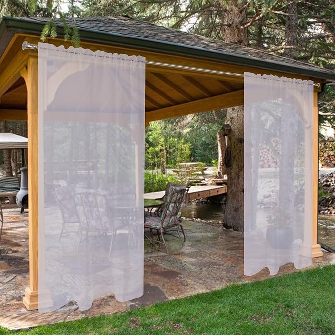 SpaceDresser Waterproof Outdoor Sheer Curtains for Patio - 4 Panels Rod Pocket Indoor Voile Sheer Curtain for Living Room,52W x 120L inch,Silver Grey