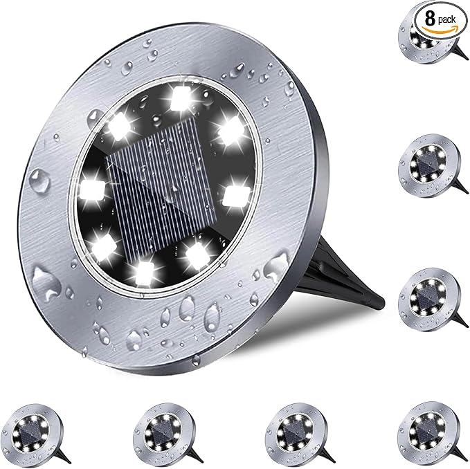 4.6 Inch Diameter Solar Ground Lights, Waterproof Solar Garden Lights, Outdoor Garden Waterproof Bright in-Ground Light, Landscape Lighting for Pathway,Yard,Lawn,Patio,Walkway (8 Pack White Light)