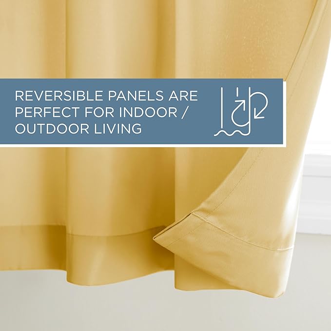 TOWN & COUNTRY BASICS Cabana Solid Heavyweight Indoor Outdoor Curtains, Light Filtering Opacity with Grommet Top, Water Repellent, 2-Pack Set, 54"x120", Sundress