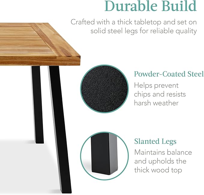 Best Choice Products 6-Person Indoor Outdoor Acacia Wood Dining Table, Picnic Table w/Powder-Coated Steel, 350 Pound Capacity Legs - Natural