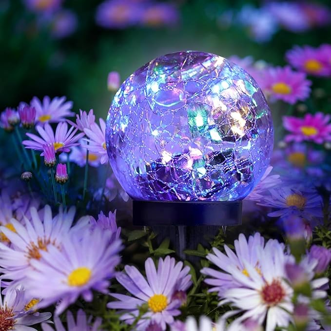 Solar Garden Lights Outdoor Waterproof, 4 Pack 30 LEDs Cracked Glass Ball Light, Ground Landscape Garden Decor, Solar Globe Decorative for Pathway/Patio/Lawn/Yard (Multicolor, 3.9")