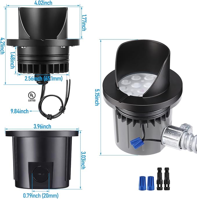 LEONLITE Dia. 4 Inch 5CCT Well Lights Landscape LED In Ground, Shielded Top, 5 Color Temperature Selectable, 12-24V AC/DC CRI90 Low Voltage Garden Landscaping, Black Aluminum Housing, Pack of 6