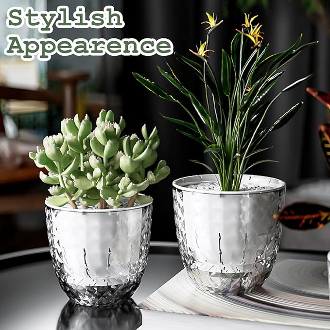 2 Pack 6 inch Self Watering Pots Planters for Indoor Plants, African Violets Pots with Wick Rope, Modern Plastic Nursery Pots for All House Plants,Flowers Succulents,Herbs,Cactus,Orchids
