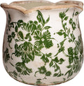 Tuscan Ceramic Plant Pots, 6.11 Inch Vintage Planters with Drainage Hole for Indoor Plants, Farmhouse Green Scroll Vase & Flower Pots, Home Kitchen Garden Decor, Plant Lover Gifts