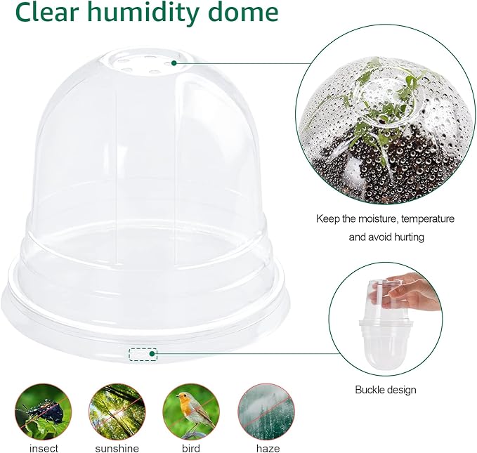 30 Packs 4 Inch Reinforced Clear Nursery Pots with Humidity Dome, Transparent Plastic Plant Pot Seedling Planter with Drainage Holes for Vegetable Propagation, Root Cutting, Seed Starting