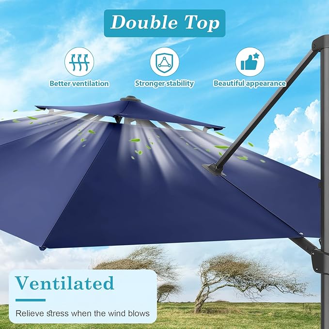 HOTEEL10x10ft Patio Umbrella Cantilever Umbrellas - Upgrade and Intensify - 360 Rotation and 5 Angles Adjustment - Aluminum Offset Pool Umbrella Outdoor Umbrellas for Patio Garden Pool