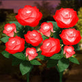Solar Flower Lights Outdoor - Upgraded New Material Two Modes Realistic LED Solar Powered Waterproof Lights with 5 Roses, Solar Decorative Stake Lights for Garden (Red, 2 Pack)