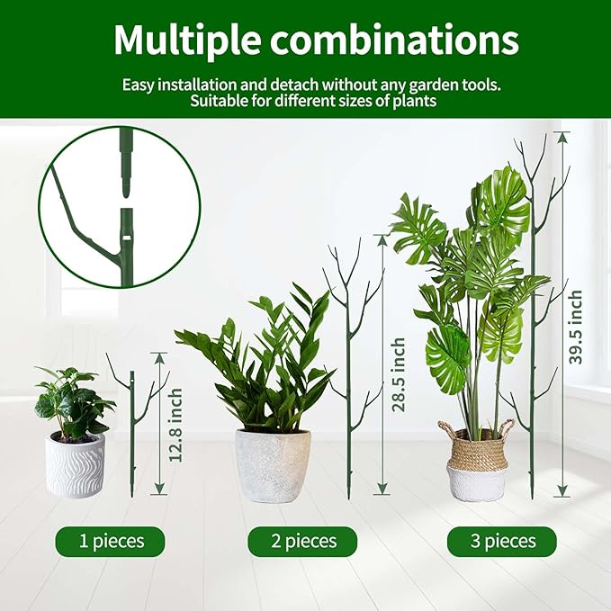 4 Pack Plant Support Stakes, Plant Stakes for Indoor and Outdoor Plants. 28inch Plant Sticks with Extension Poles, Plant Clips, Plant Ties for Potted Monstera Plants, Climbing Plants