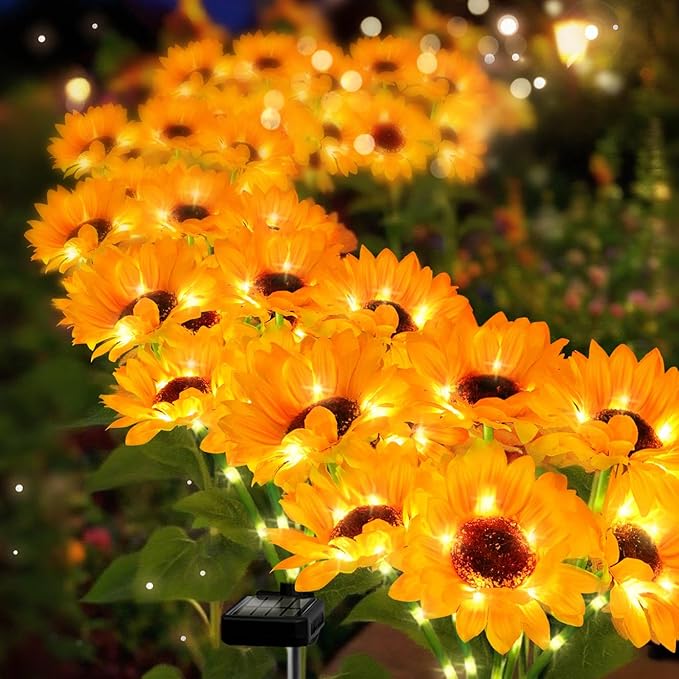 6 Pack Solar Sunflower Garden Lights 36 Vibrant Sunflowers LED Outdoor Decorative Stake Lights for Yard, Patio, Lawn, Pathway, IP65 Waterproof Flower Light, Birthday Gift for Mom, Grandma, and Friends