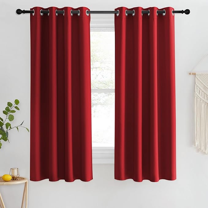 NICETOWN Blackout Short Curtain 63 inches Long for Windows, Thermal Insulated Curtain Grommet Room Darkening Window Treatment for Bedroom/Living Room, 1 Panel, W46 x L63, Burgundy Red