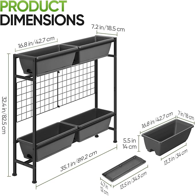 CADUKE Raised Planter Box, Plastic Raised Garden Bed with Legs, Standing Planter Box with Drainage Holes & Trellis, 32" Elevated Flower Beds Outdoor & Indoor for Vegetables, Balcony, Patio, Grey