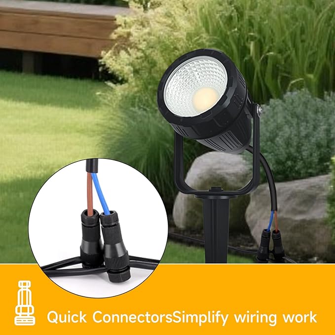 Low Voltage Safety Landscape Lights Outdoor: 7W 840LM LED Landscape Lighting with Connectors & Transformer for Tree Garden Yard Pathway | 24V Warm Yellow 3000K Spotlights | IP65 Waterproof | 12 Pack