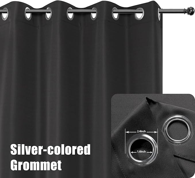 BONZER Wide Waterproof Outdoor Curtains for Patio Heavy Privacy Light Filtering Grommet Outside Curtains for Porch, Pergola, Gazebo, 1 Panel, 110W x 84L inch, Charcoal