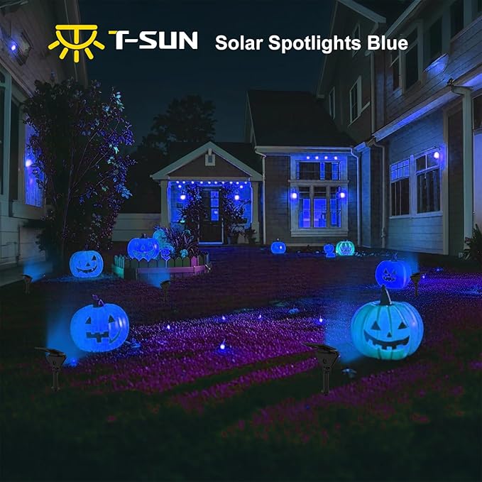 T-SUN Solar Lights Outdoor Waterproof IP65, 12 Pack LED Solar Spot Lights Color Changing IP65 Waterproof Smart Auto On/Off for Outside Landscape Garden Yard Lawn Pathway Patio Driveway