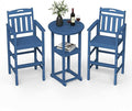 Ciokea 3-Pcs Bistro Table and Chairs, All-Weather Round High Top Bar Table with Storage Shelf and 2 Oversized Adirondack Chairs, Heavy Duty Outdoor Bar Patio Bistro Set for Balcony Deck, Navy Blue